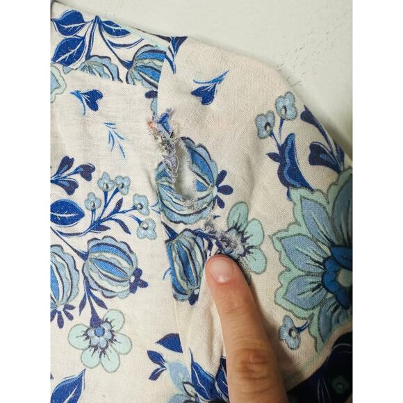 YUMI KIM Blue White Button Down Short Sleeve Carly Linen Top Size Medium - Picture 5 of 9